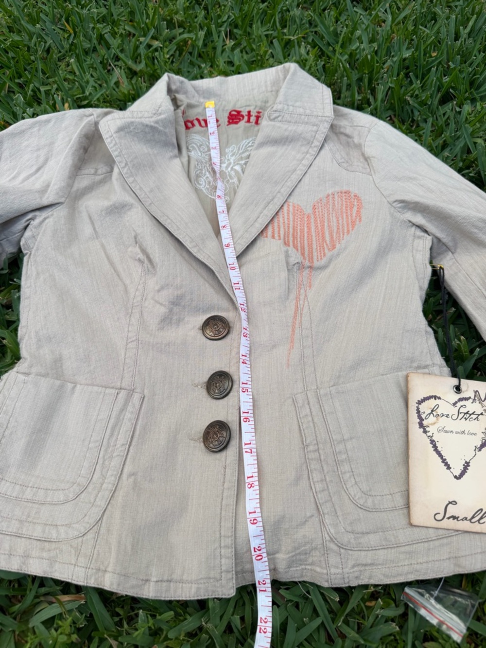 Love Stitch Vintage Boho Embroidered Cotton Blend Blazer Jacket Small NWT Floral - Picture 7 of 10